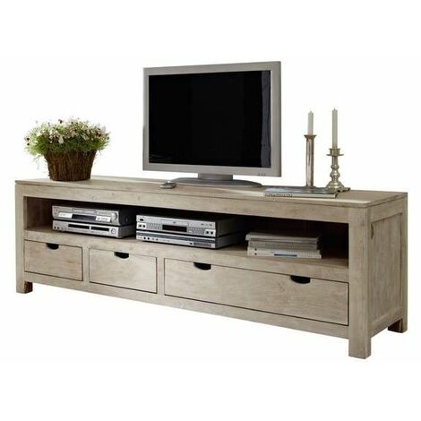 Meuble TV 190x50 Acacia blanchi Blanc NATURE WHITE 44 (1/4)