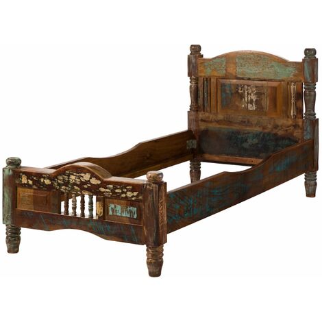Lit simple 90x200 Bois de récupération laqué Multicolore FABLE 18 (1/4)