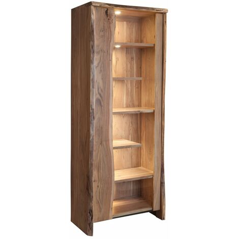 Massivmoebel24 – Vitrine 81x45 en acacia laqué – Bois naturel – Design épuré – Parfait pour rangement et exposition – Collection PURE ACACIA