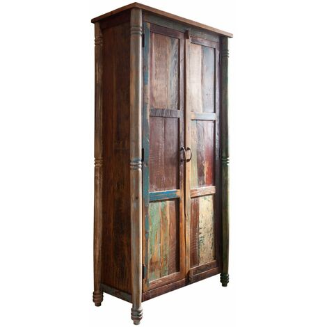 Massivmoebel24 – Armoire penderie 90x45 cm en bois de récupération laqué multicolore – Design unique et durable – Idéale pour espaces modernes