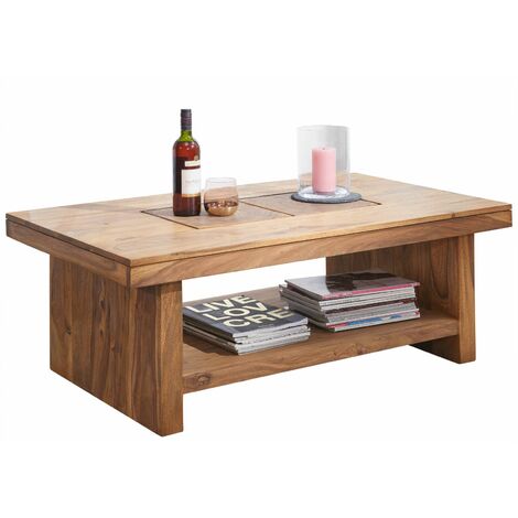 Massivmoebel24 – Table basse fixe palissandre teinté brun 118x70 cm – Style sobre et pur – Bois de Sheesham unique – Pour salon ou bureau (1/4)