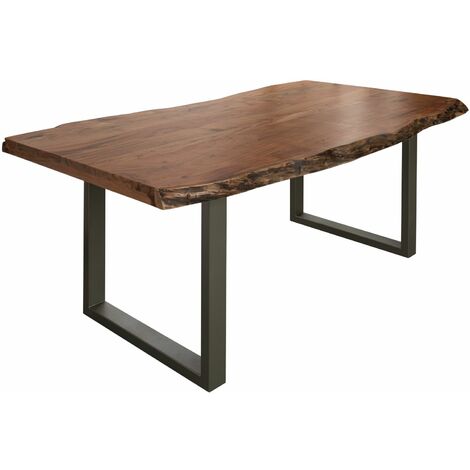 Table à manger 200x100 Acacia laqué Bois naturel / Gris mat FREEFORM 5 (1/4)