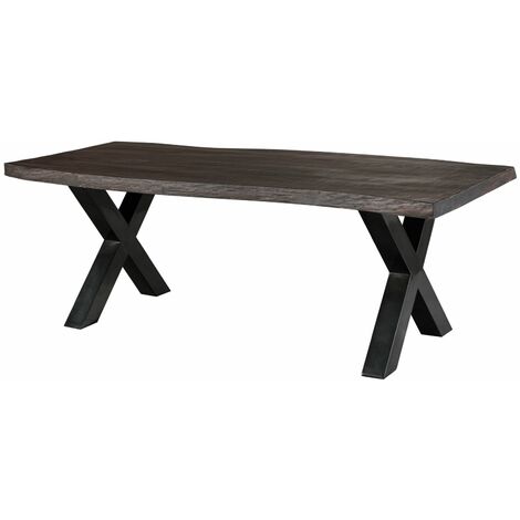 Table à manger 200x100 en bois de manguier laqué gris taupe pieds en X anthracite brillant FREEFORM 5