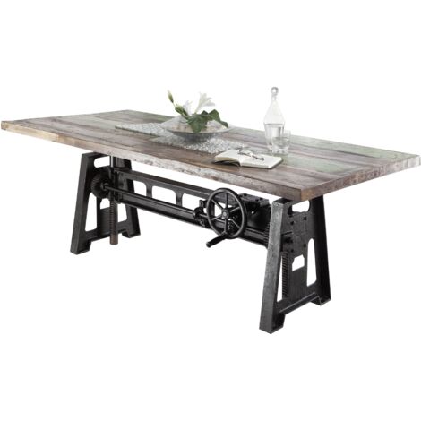 Massivmoebel24 – Table extensible 260x100 cm en bois recyclé laqué multicolore – Design industriel avec pieds en fer noir – Pour salle à manger moderne