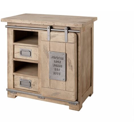 Massivmoebel24 – Commode enfant 70x45 en manguier laqué blanchi – Style industriel RAILWAY – Ambiance originale avec éléments en fonte