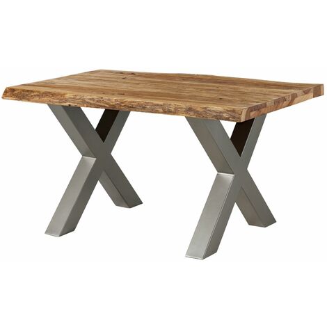 Table à manger 160x90 en bois de Sheesham sablé bois naturel pieds en X gris FREEFORM 5 (1/4)