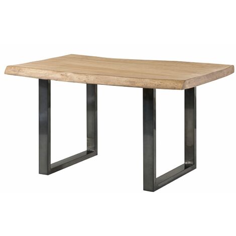 Table à manger 140x90 en bois de manguier laqué beige pieds en U anthracite brillant FREEFORM 5 (1/4)