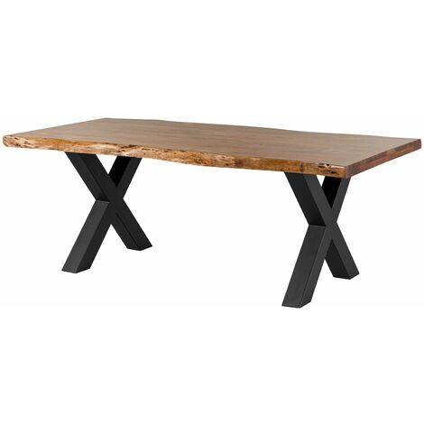 Table à manger 180x90 en bois d'acacia brun pieds en X anthracite mat FREEFORM 5