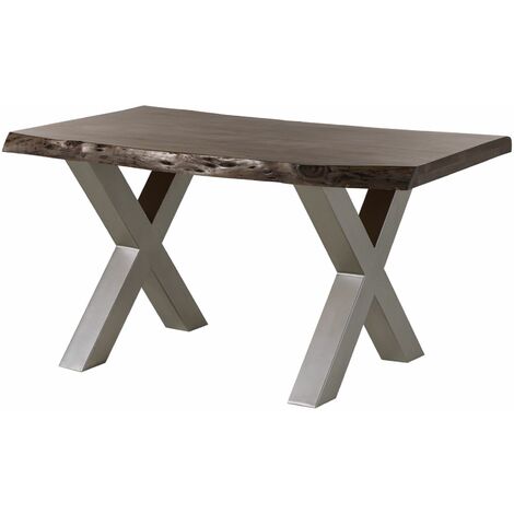 Table à manger 140x90 en bois d'acacia gris taupe mat pieds en X gris FREEFORM 5