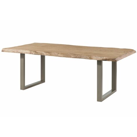 Table à manger 220x100 en bois de manguier laqué beige pieds en U gris FREEFORM 5