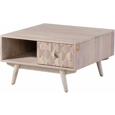Table basse 70x70 Acacia laqué blanc MOSAYK 217 (1/4)