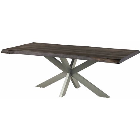 Table à manger 200x100 en bois de manguier gris taupe pied central gris FREEFORM 5