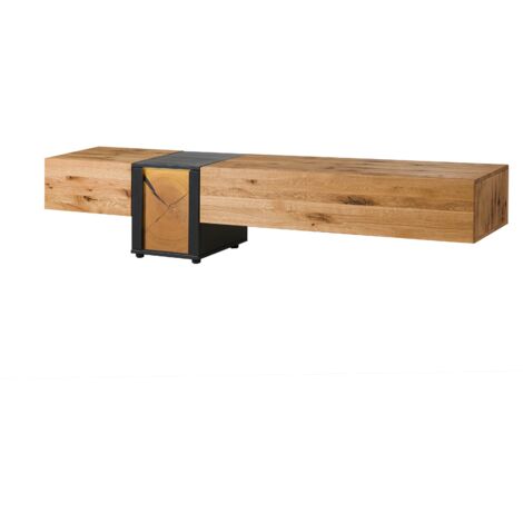 Massivmoebel24 – Buffet bas chêne sauvage 250x52x52 – Naturel huilé/verni – Design suspendu avec éclairage LED – Montage mural nécessaire (1/4)