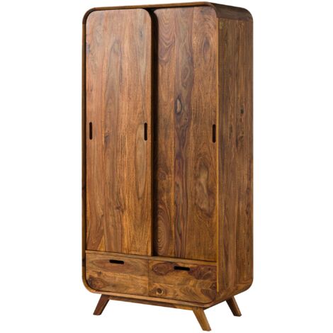 Armoire en bois de Sheesham 90x45x180 marron clair laqué MAILAND 110 (1/4)