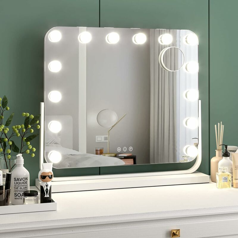 Specchio Trucco con Luci Orientabile a 360° 36 × 30 cm Specchio da Trucco da Tavolo Hollywood con Pellicola Antideflagrante Specchio con Luci 3 Colori 3500-6500K 