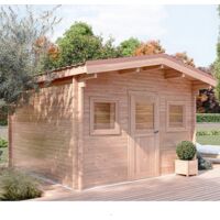 STUDIO DE JARDIN OUTRIAZ 15M² - BOIS DOUGLAS 55MM - PORTE & FENETRE BOIS - TOITURE ACIER
