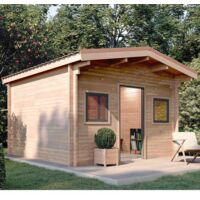 Abri de jardin bois douglas 15m² – Madriers 55mm – Toit bacacier – Porte PVC – 2 fenêtres double vitrage – Monnet Seve
