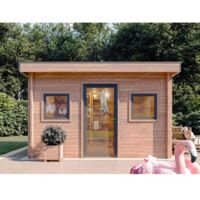 Abri de jardin bois douglas 15m² – Madriers 55mm – 2 fenêtres PVC double vitrage – Toit bacacier résistant – Montage facile – Monnet Seve