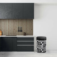 KITCHEN MOVE Poubelle de cuisine automatique 58 L - Inox - Motif carreau de ciment - Noir et Blanc