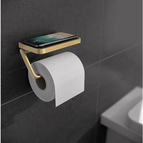 Toilet Roll Holder with Shelf & Anti-slip Mat - Brushed Brass