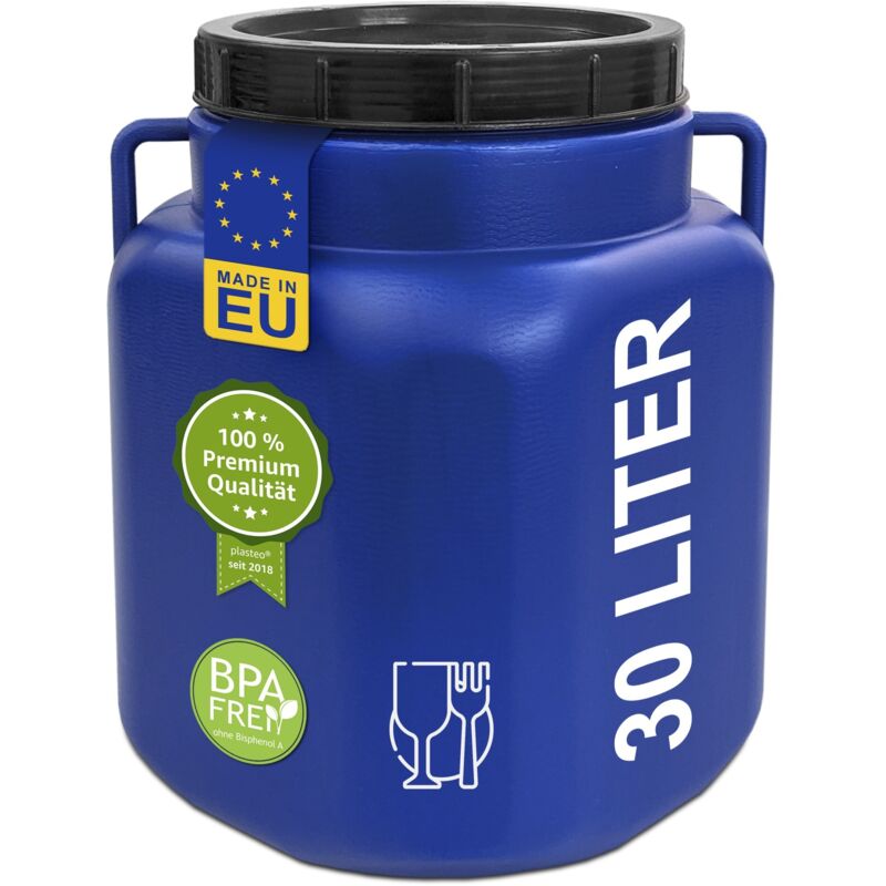 plasteo® Hobbock Dekselvat, 120 liter, geschikt voor levensmiddelen, UN- goedkeuring, made in DE, 2 gepatenteerde handgrepen, vuilnisbak, vuilnisbak, mestbak, transport en opslag, robuust en stabiel