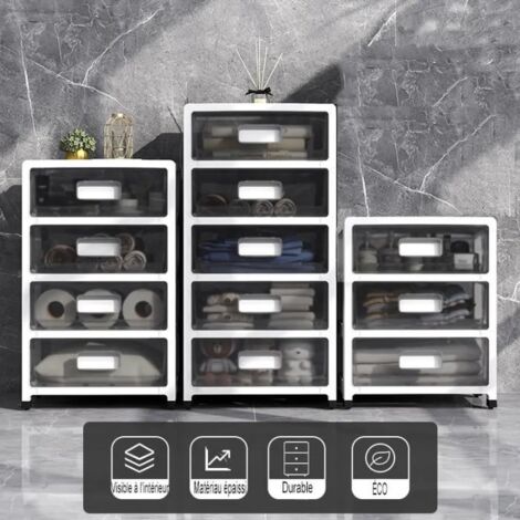 WeValley Tour de rangement - Noir transparent et Blanc - sur roulettes, 5  tiroirs