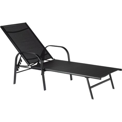Harbour Housewares Sussex Garden Sun Lounger Bed - Adjustable Reclining Outdoor Patio Furniture - Black
