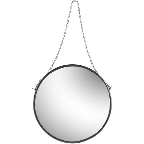 Harbour Housewares 40cm Round Metal Frame Hanging Mirror on Chain - Black/Silver