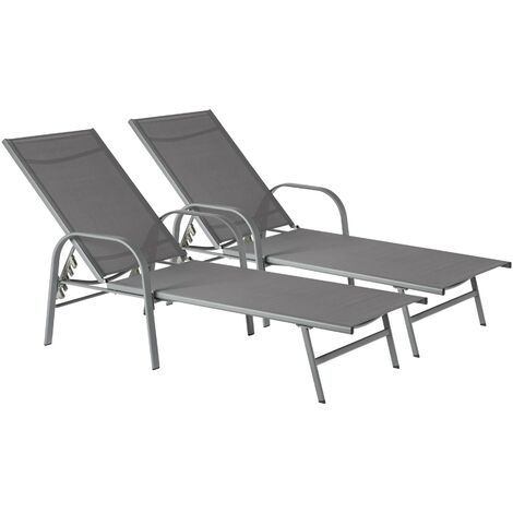 Harbour Housewares Sussex Garden Sun Lounger Bed - Adjustable Reclining Outdoor Patio Furniture - Grey