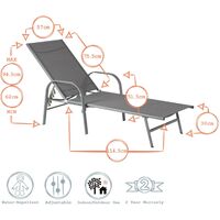 Harbour Housewares Sussex Garden Sun Lounger Bed - Adjustable Reclining Outdoor Patio Furniture - Black