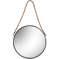 Harbour Housewares 40cm Round Metal Frame Hanging Mirror on Rope - Black