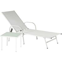 Harbour Housewares Sussex Sun Lounger and Side Table Set - Adjustable Reclining Outdoor Patio Furniture - cm - White