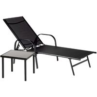 Harbour Housewares Sussex Sun Lounger and Side Table Set - Adjustable Reclining Outdoor Patio Furniture - cm - Black