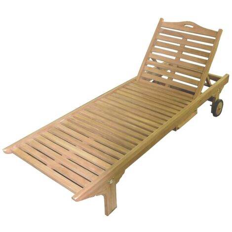 Lettino Sdraio In Legno Di Teak Massiccio Classe A Per Esterno - 208x65x35 Cm - Marrone Naturale
