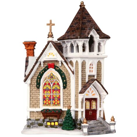 Chiesa Little River Church Edificio Luminoso Natalizio Villaggio Natale Lemax