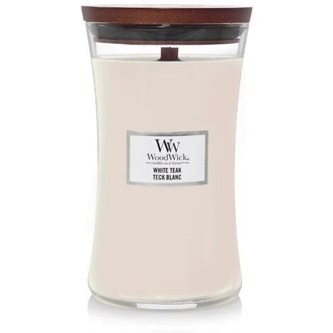 Woodwick Candela Grande con Stoppino Scoppiettante White Teak 130 Ore