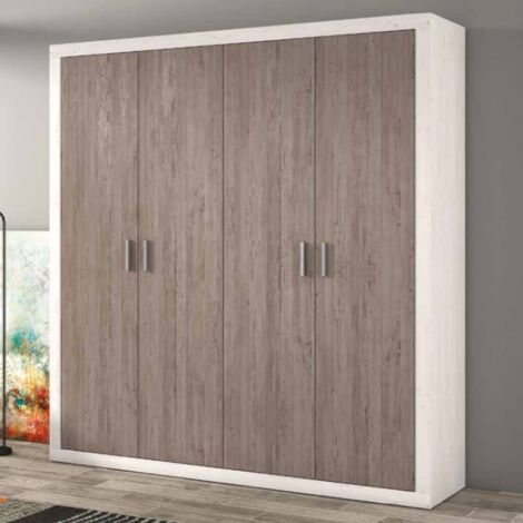 Armario 4 puertas batientes Lara - Cambrian/Blanco