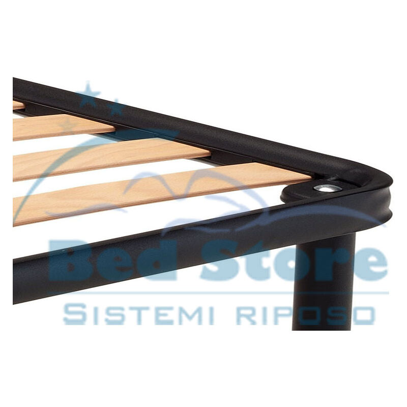 Rete A Doghe In Metallo Kalista 140x190 Cm – 38 Doghe In Legno, Senza Piedi, Carico Max 250 Kg, Montaggio Fai Da Te (Colore Nero)