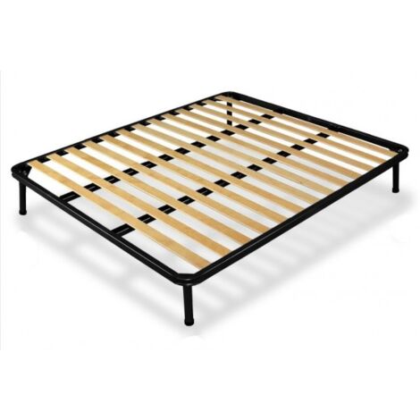 Rete Ortopedica A Doghe Strette Per Letto Singolo 80x180 Cm - 12 Listelli, 4 Piedi In Ferro, Made In Italy