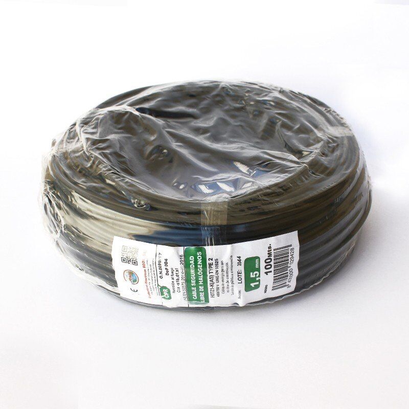 Rollo 100mtrs Cable unipolar Flexible 1,5 mm. Libre de Halógeno -CPR-  Negro