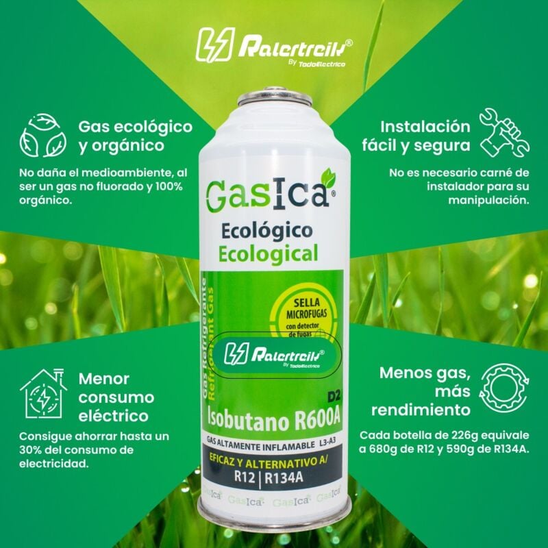 Gasica D2 226g. (Pack Gasica + Tapafugas Tratauto) Botella Refrigerante  Orgánico Ecológico Sustituto del R12 y R134A para Recarga de Aire  Acondicionado Coches : : Coche y moto