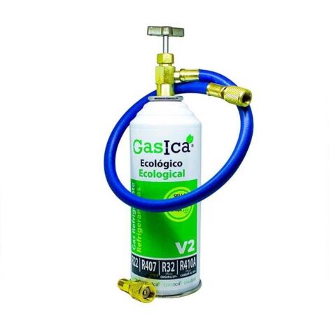 Pack Gas refrigerante ecológico GASICA V2 sustituto R22/R32/R407/R290 y R410A 226gr + Manguera + Adaptador 1/4 a 5/16