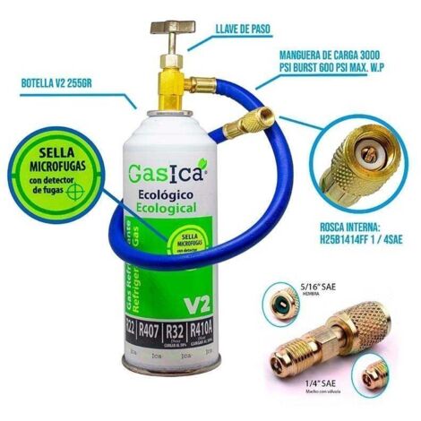 Bouteille 380g écologique Gaz Réfrigérant Organique V3 380g - Compatible R410a Et R32, Pour Climatiseur Split, Avec Tuyau Et Adaptateur