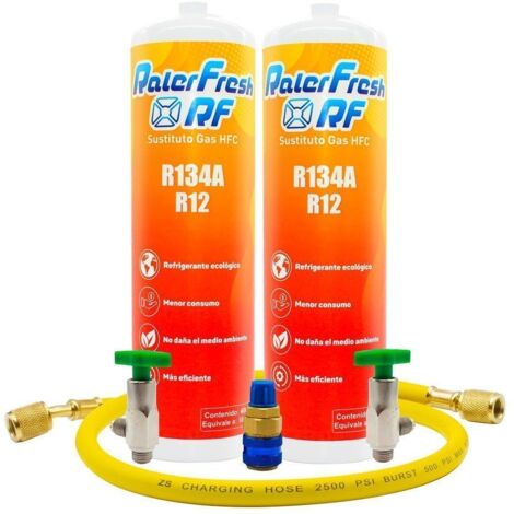Pack 2 Botellas Ralerfresh RF sustituto del gas R12 y R134A mas manguera y llave