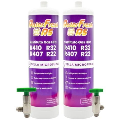 2 Botellas Gas Refrigerante Ralerfresh RS para aire acondicionado sustituto de R410,R32,R407 y R22 mas llave