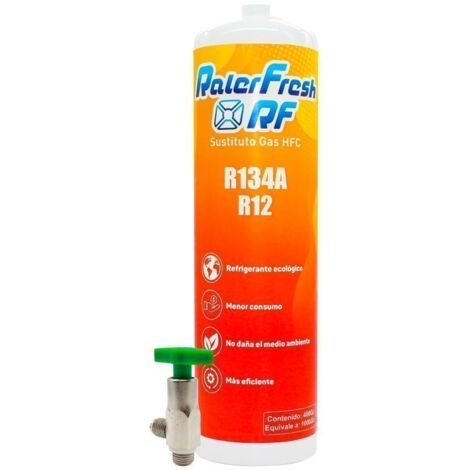 Gas Refrigerante Ralerfresh RF para aire acondicionado de coche o nevera, sustituto del gas R12 y R134A mas llave