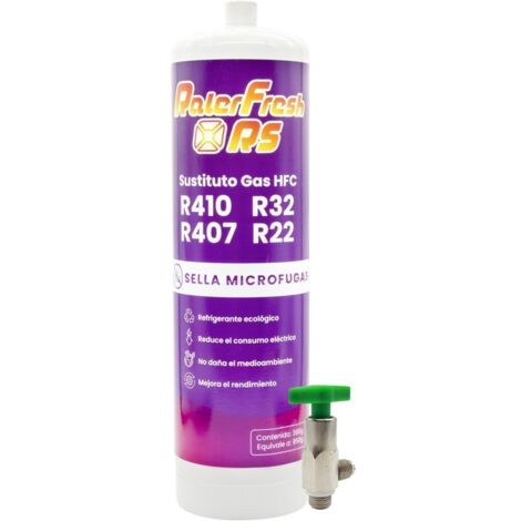Gas Refrigerante Ralerfresh RS para aire acondicionado tipo split sustituto de los gases R410,R32,R407 y R22 mas llave