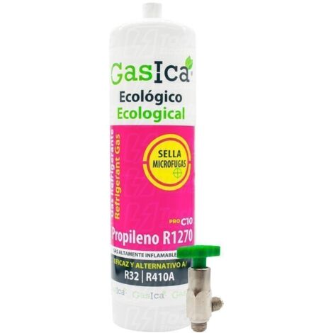 Botella Gas refrigerante gasica C10  compatible con R32 R410A válvula incluida