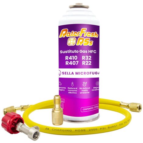 Pack Gas Refrigerante Ralerfresh RSs para aire acondicionado tipo split sustituto de los gases R410,R32,R407 y R22 con manguera