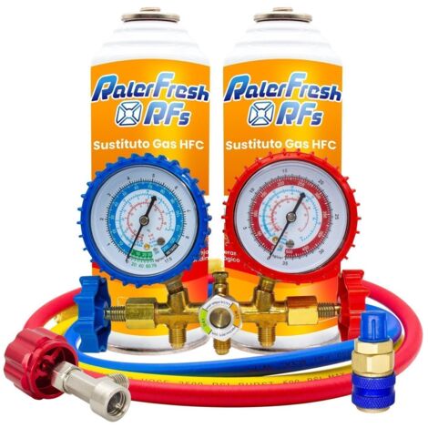 2 Gas Refrigerante Ralerfresh RFs para aire acondicionado de coche o nevera, sustituto del gas R12 y R134A con kit Manometro (1/5)